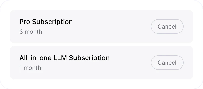 Subscription list with cancel buttons
